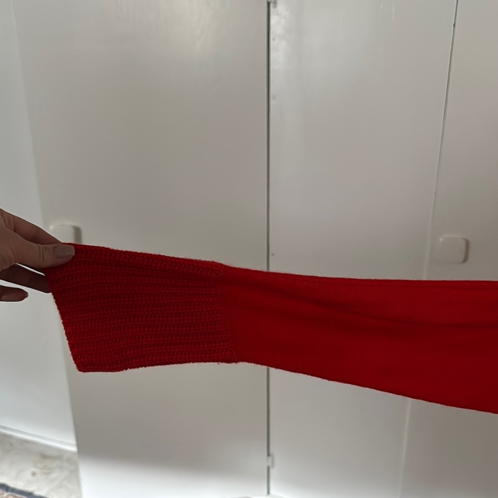 Red Ribbed Cowl Neck Sweater - Picture 5 of 5